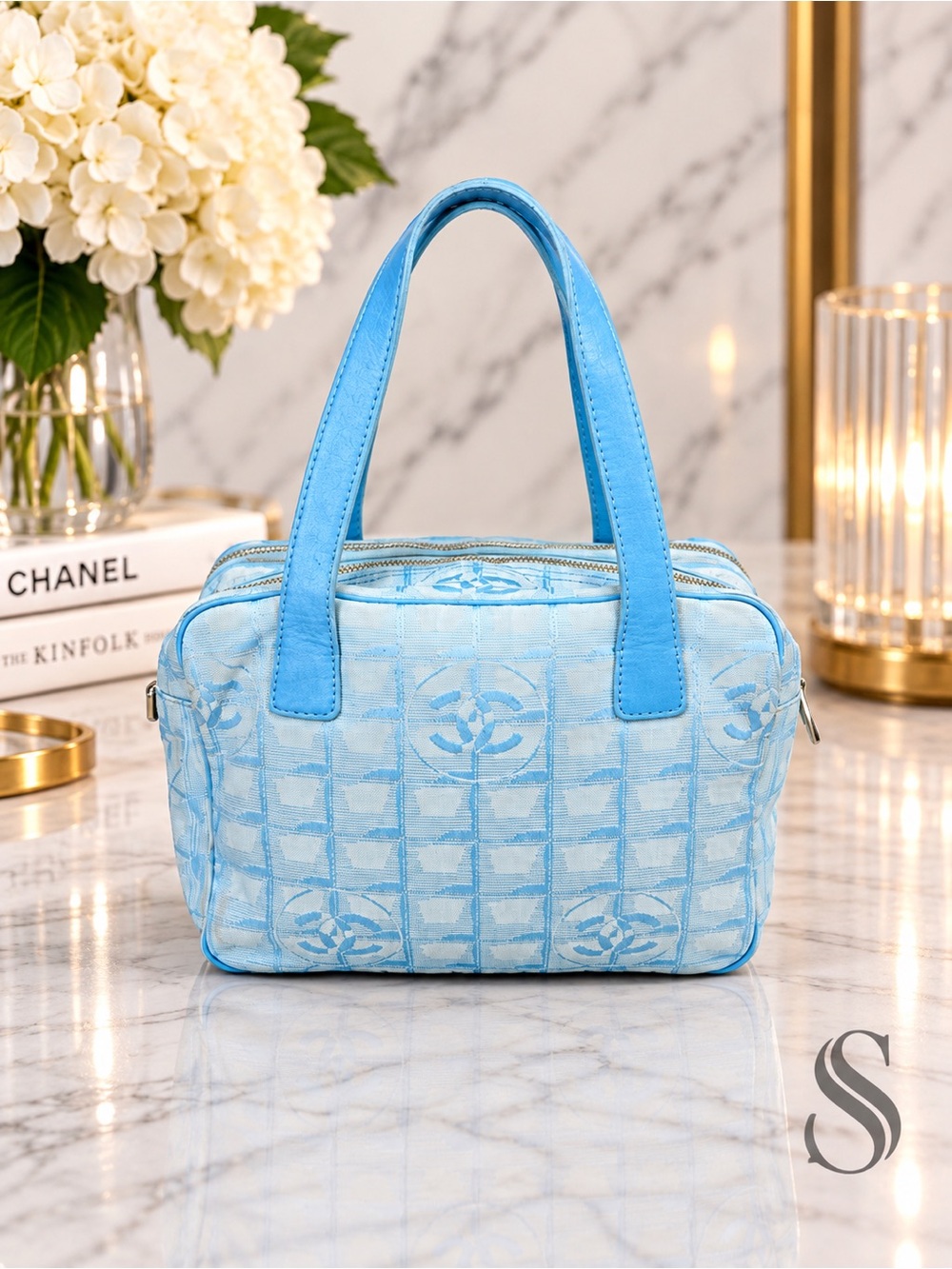 Chanel Light Blue Jacquard Travel Line Shoulder Bag Vintage Y2K Project